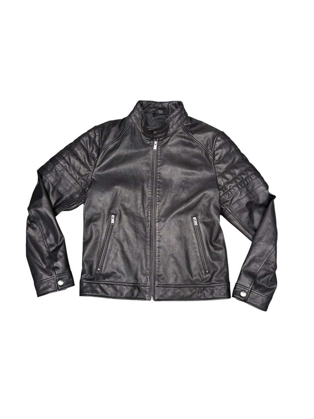 Hugo Boss “Galini” Black Leather Bomber Moto Jacket Men’s 38R